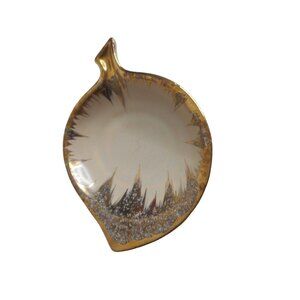 Vintage MCM Gold cream Pottery Ash Tray Trinket dish Ashtray - Estate Find